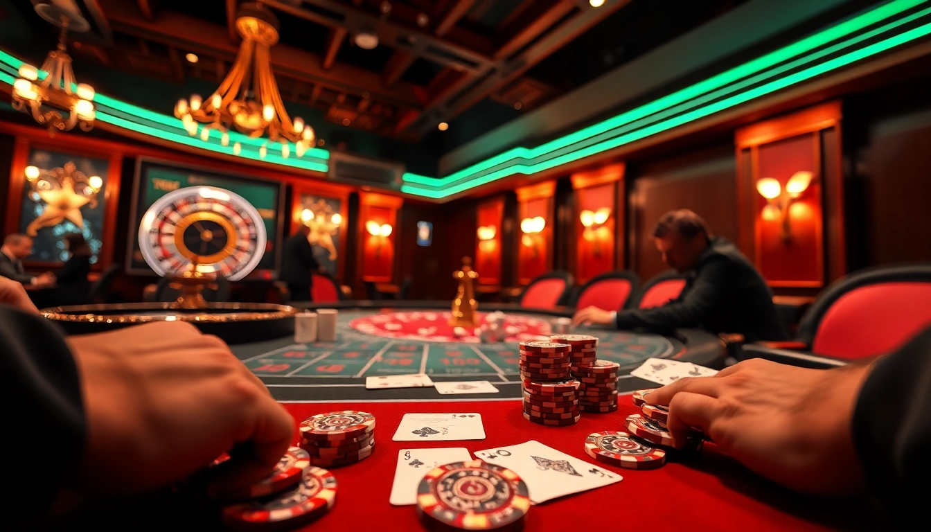 Engaged players at a poker table in a luxurious setting of 789bet.com atmosphere with vibrant colors.