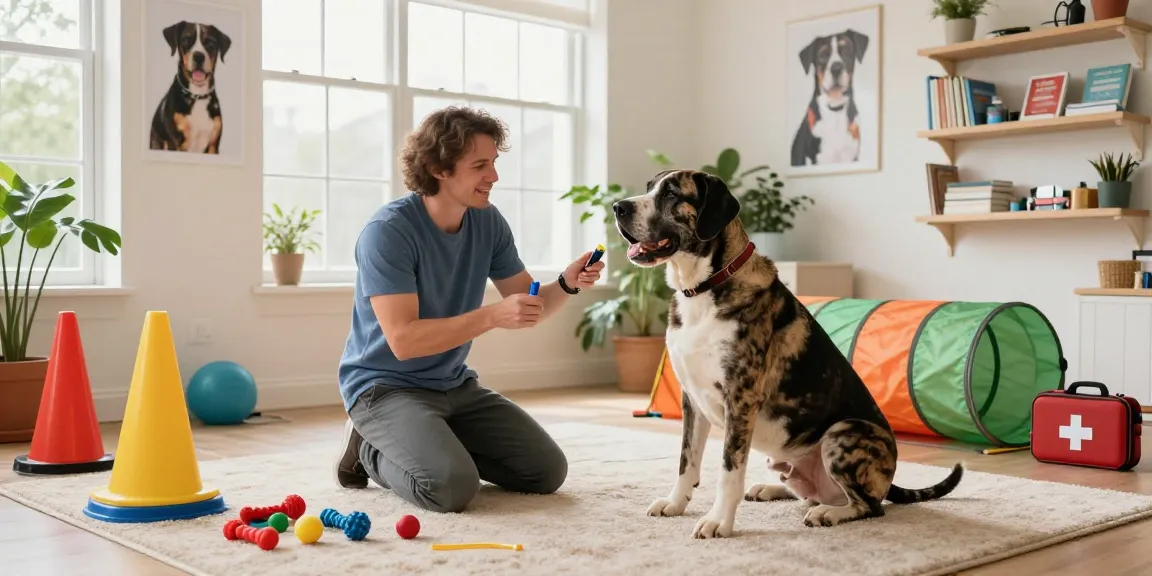 Engaging dog training session with a Great Dane; see more details on effective methods.