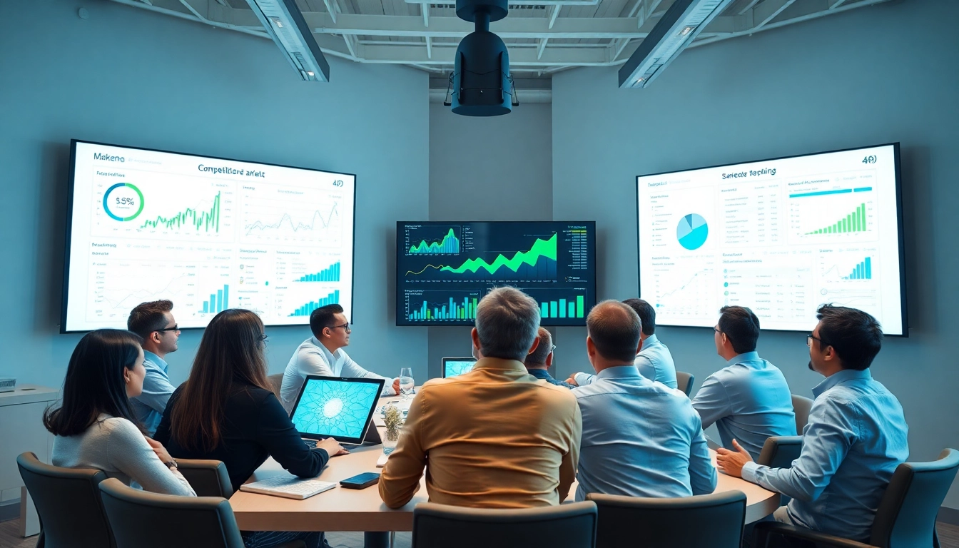 Team discussing AI for competitor analysis data in a modern office setting.