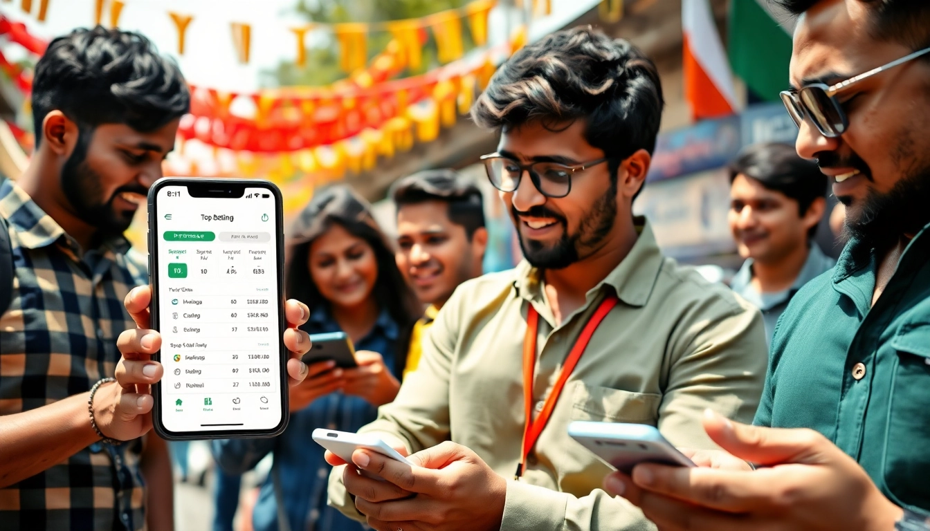 Engaging scene showcasing best sports betting sites India with diverse bettors analyzing sports odds.