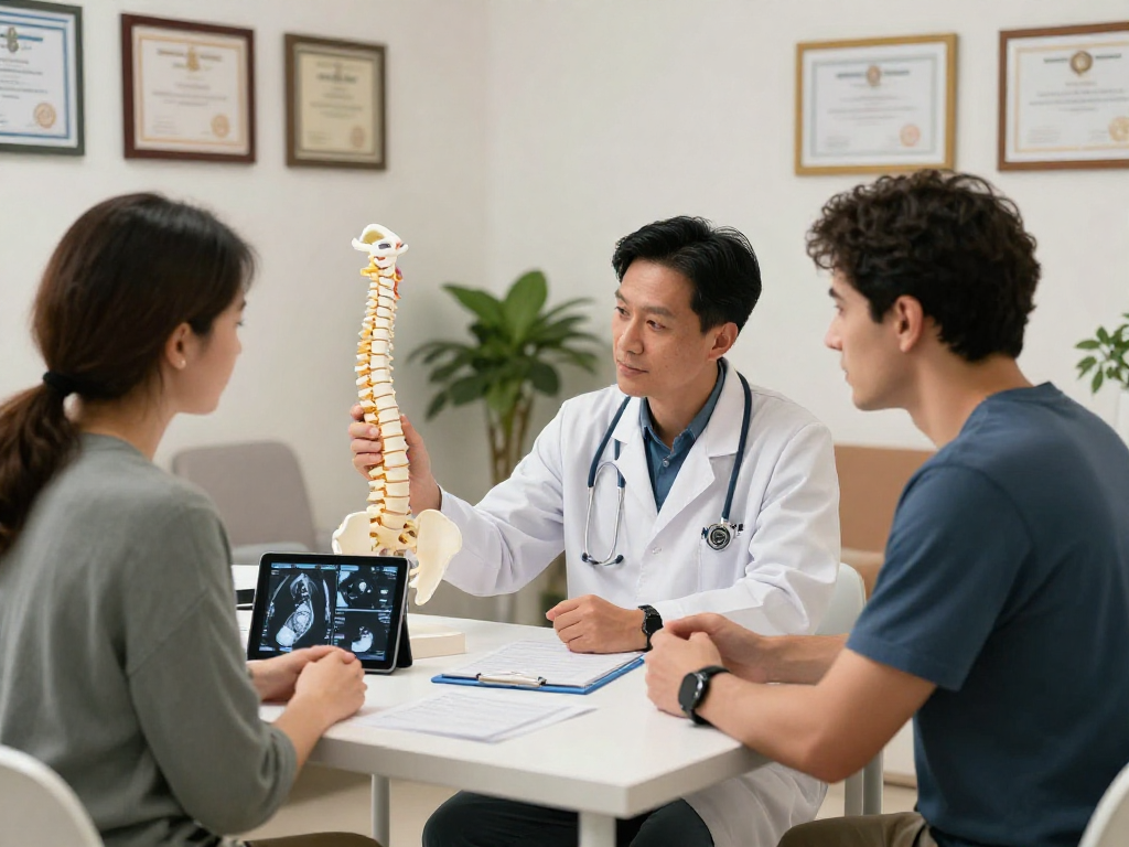 Patient consultation about dar kanal ameliyatı with an orthopedic surgeon, emphasizing expert discussion and trust.