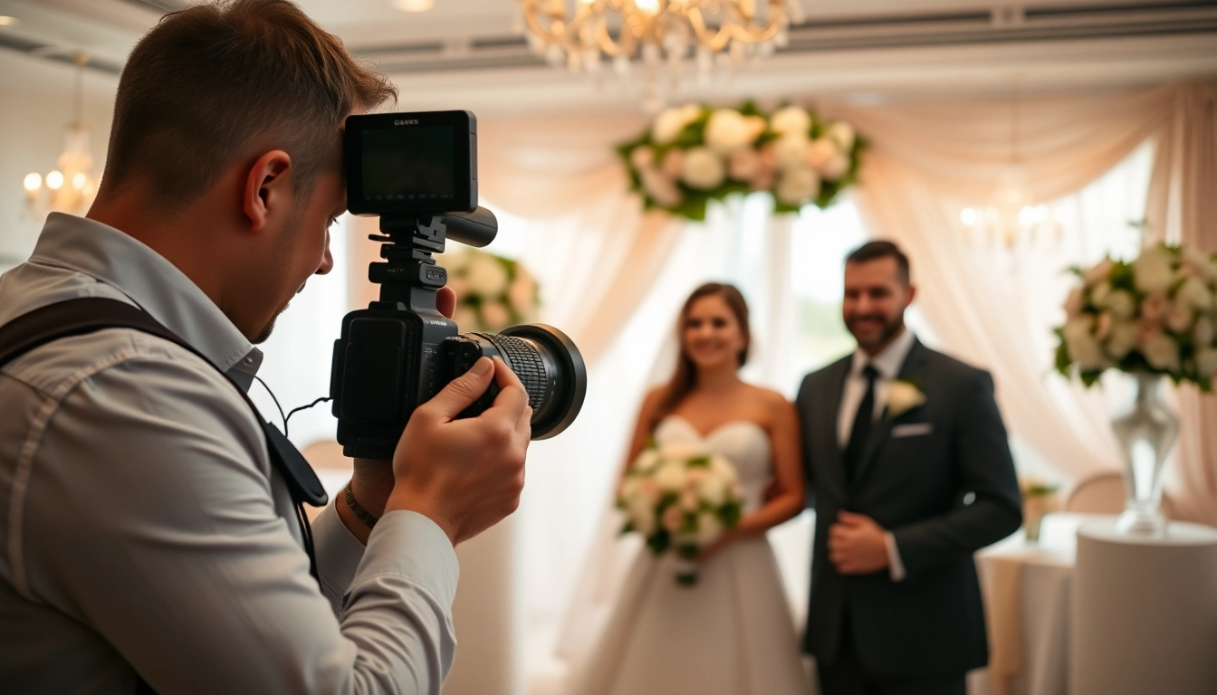 Edmonton videographer professionally capturing a wedding moment with natural lighting and beautiful decor.