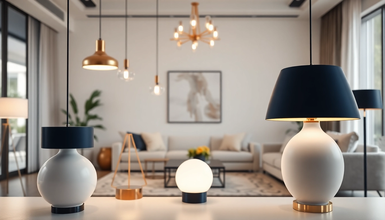 Shop ModernLighting with elegant fixtures illuminating a stylish living room.