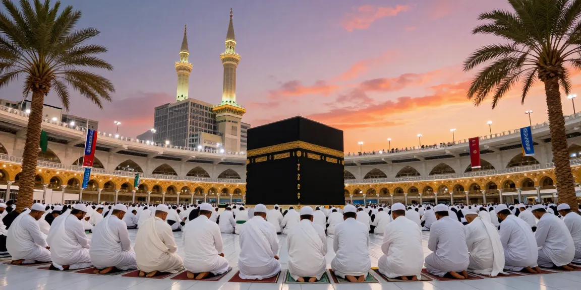 Pilgrims experience the deep spirituality of umroh ramadhan at the Grand Mosque, capturing travel's essence and devotion.
