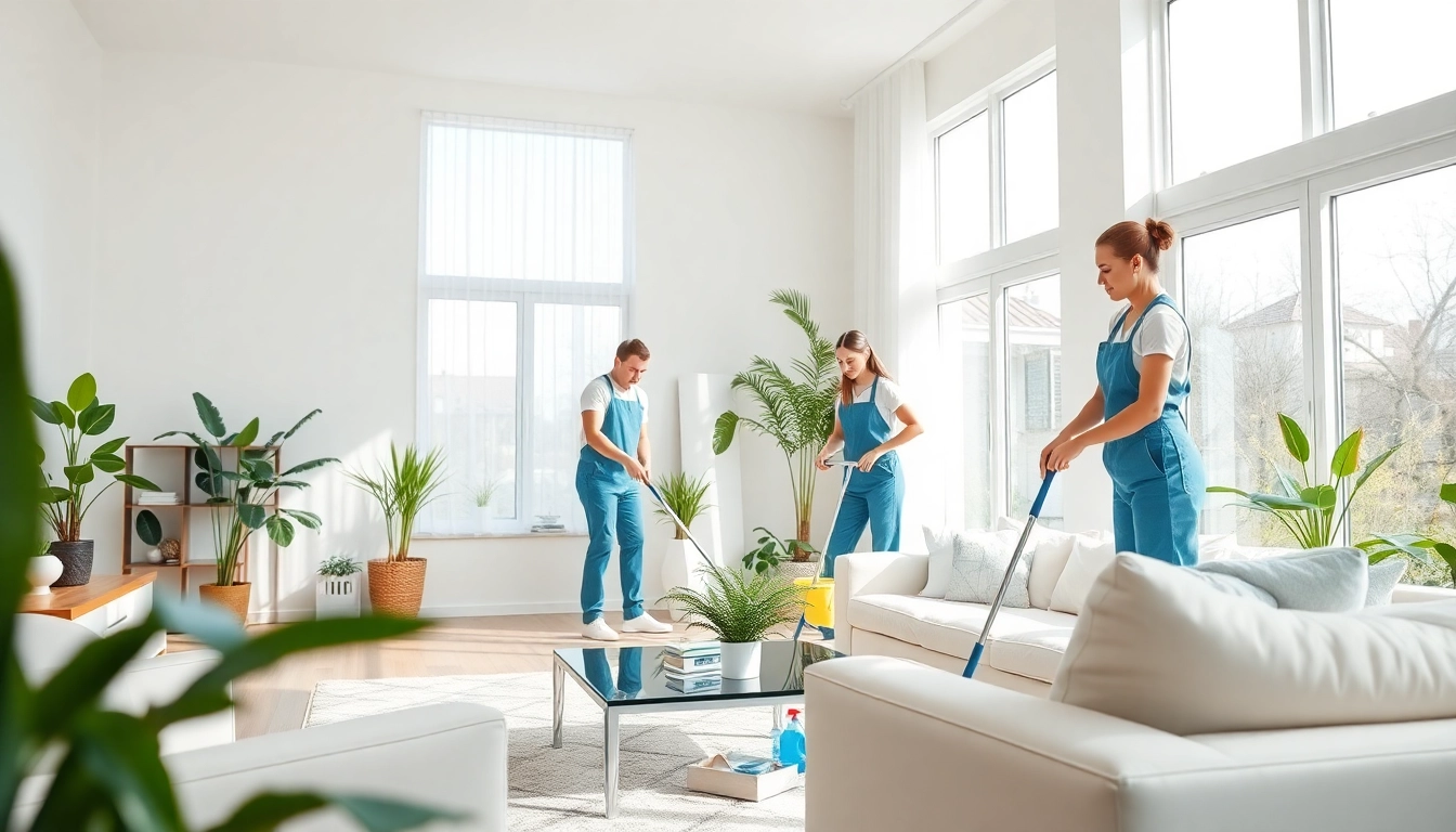 Cleaning Service team performing detailed cleaning in a bright modern home setting.