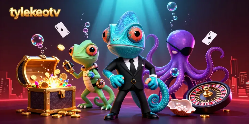 Engage in thrilling gameplay at tylekeotv with a vibrant casino scene featuring colorful characters and exciting elements.