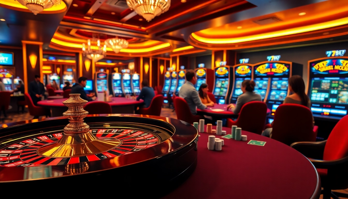 Action-packed gaming scene at 789 BET casino with vibrant roulette and poker games.