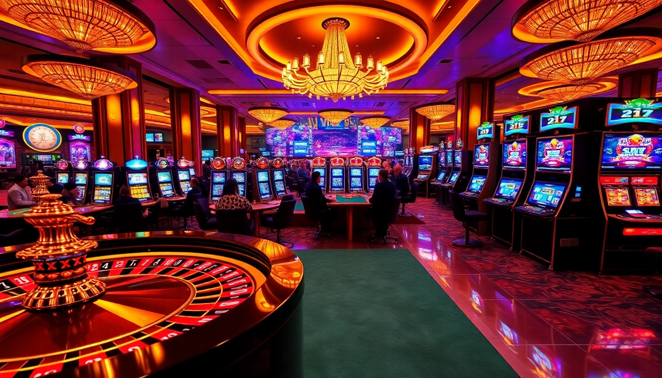 XSMB 247 online gambling interface featuring vibrant casino elements like roulette wheels and poker chips.