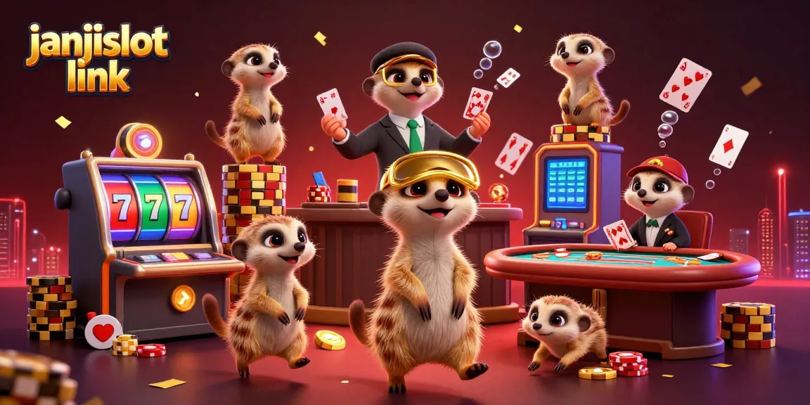 Experience thrilling gameplay with janjislot link in this vibrant casino illustration featuring meerkats.