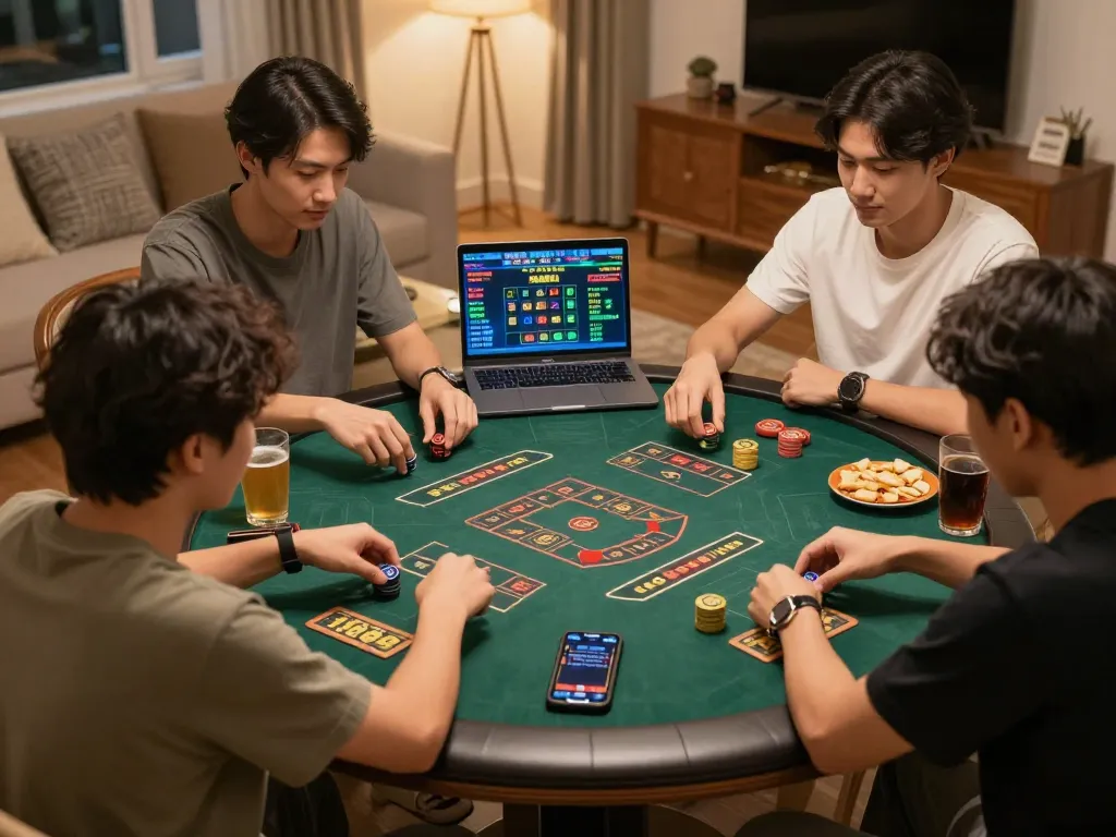 Tension builds in a friendly game of tài xỉu qq88 as players strategize their bets around the table.