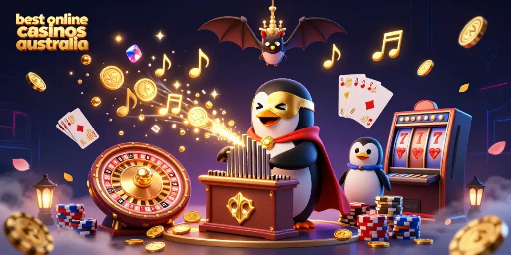 Experience the excitement of the best online casinos Australia with vibrant 3D casino art full of dynamic gaming elements.