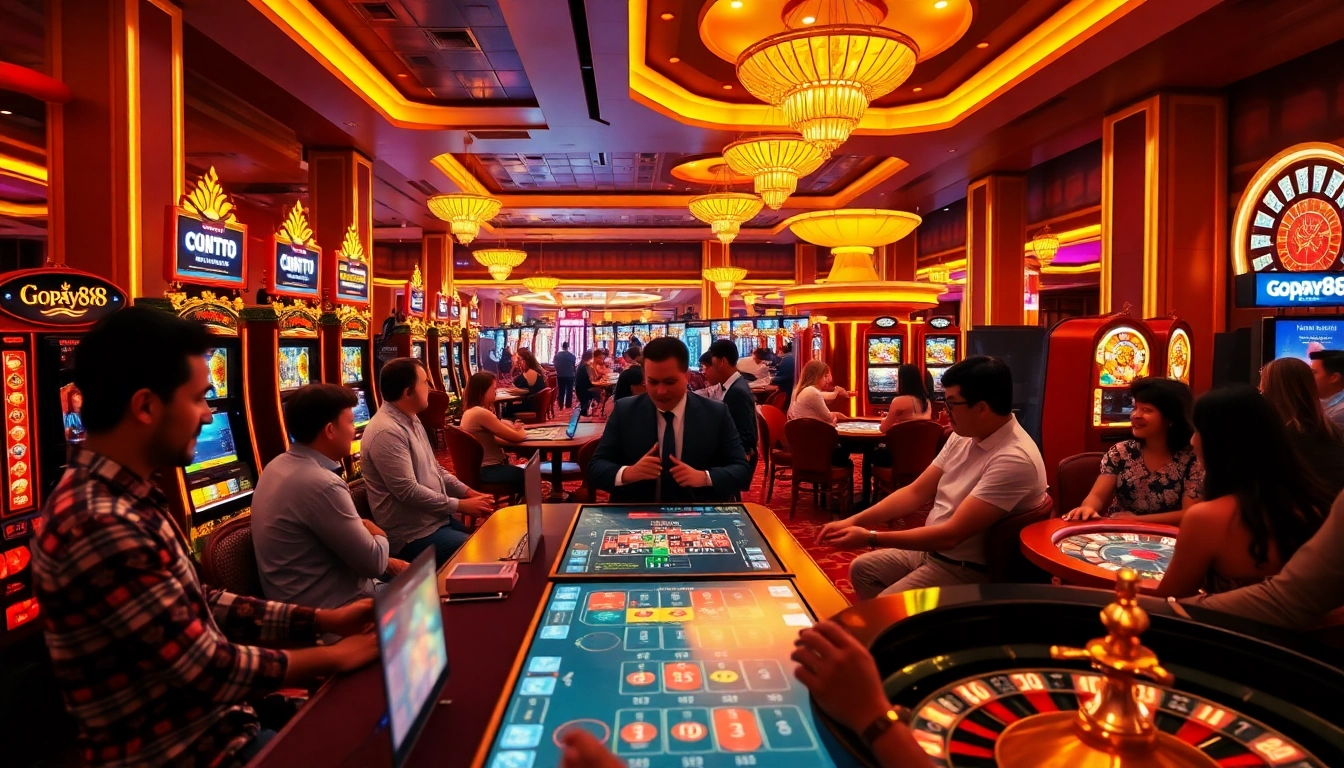 Experience Gopay88 excitement with vibrant casino gaming tables and engaged players.