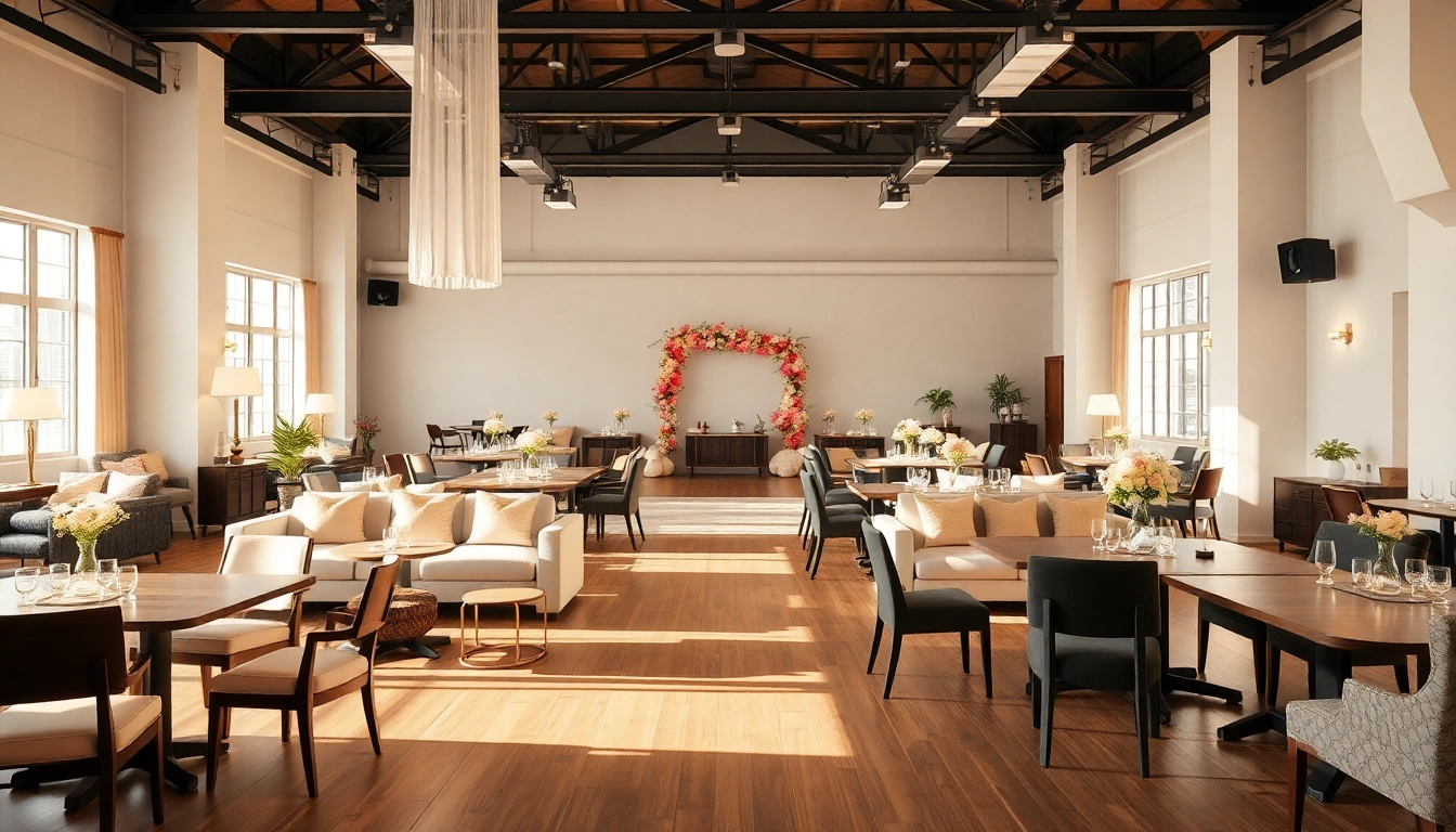 Elegant arrangement of event furniture rentals in a stylish venue setting.