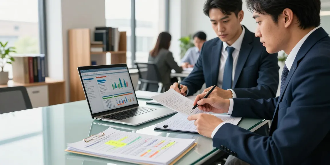 Asset tracing analysis in a modern office with financial reports and data analytics.
