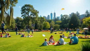 Families enjoying various Activities & Attractions in a city park with vibrant games.