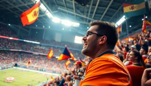 해외축구중계 팬들이 경기장에서 열광적으로 응원하는 모습입니다