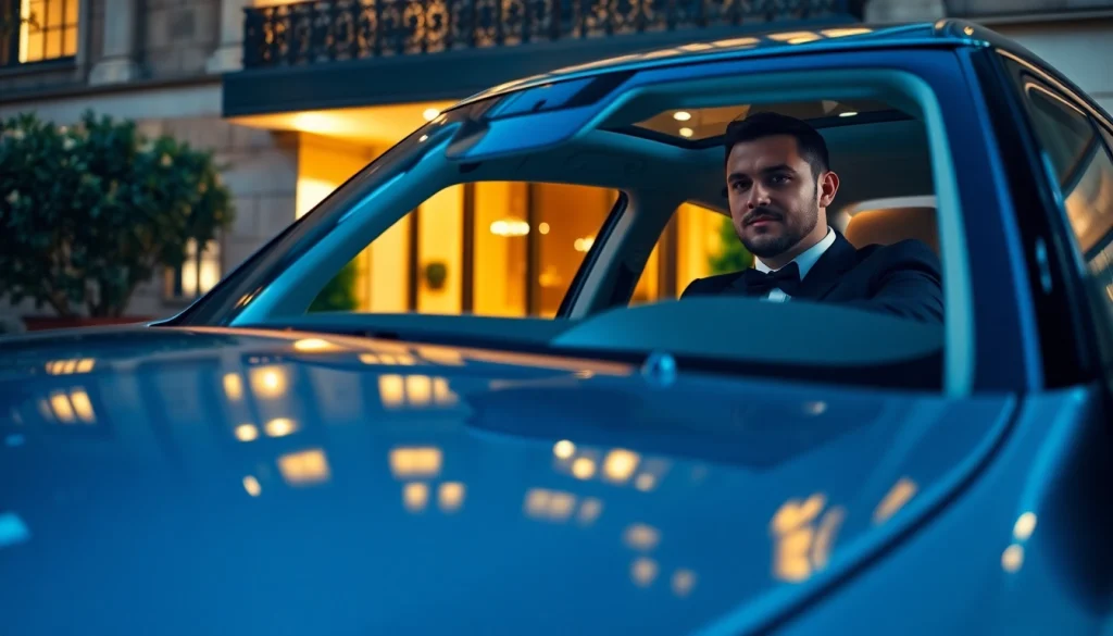 Experience Chauffeur Hire Nottingham with a luxury chauffeur greeting at a high-end hotel.