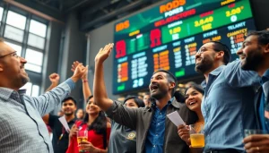 Showcasing the best sports betting sites India with lively individuals witnessing a betting victory.