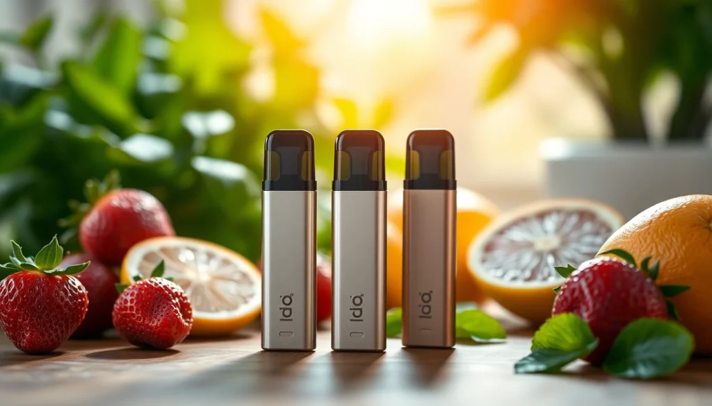 Erleben Sie die hochwertigen hqd pods, die elegant auf einem Tisch mit frischen Früchten präsentiert werden.