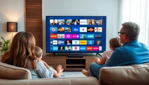 Enjoy a family streaming their favorite shows on iron iptv through a smart TV.