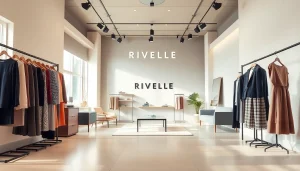 Showcasing Rivelle fashion in an elegant boutique setting with soft natural lighting.