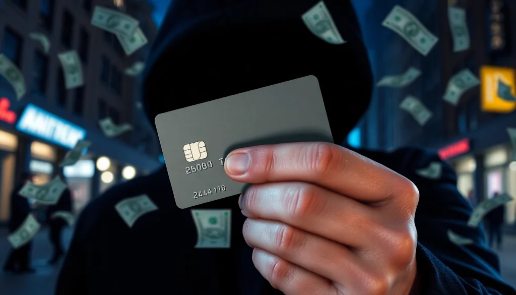 카드깡을 나타내는 그림에서 그림자 속 인물과 함께 하는 모습