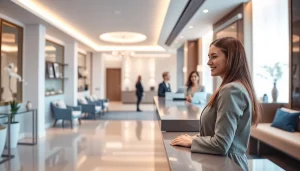 Showcase of medspa marketing with a warm, inviting reception area emphasizing client engagement.