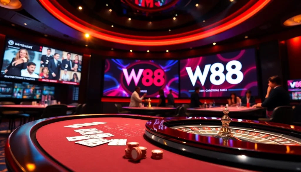 Playing at W88's online casino showcasing glamour and excitement.