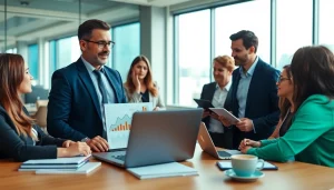 Engaging business coaching service session promoting teamwork and growth in a professional environment.