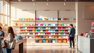 현대적인 소매 환경에서 눈에 띄게 진열된 상품권카드와 매력적인 분위기, 다채로운 색상을 보여주는 이미지.