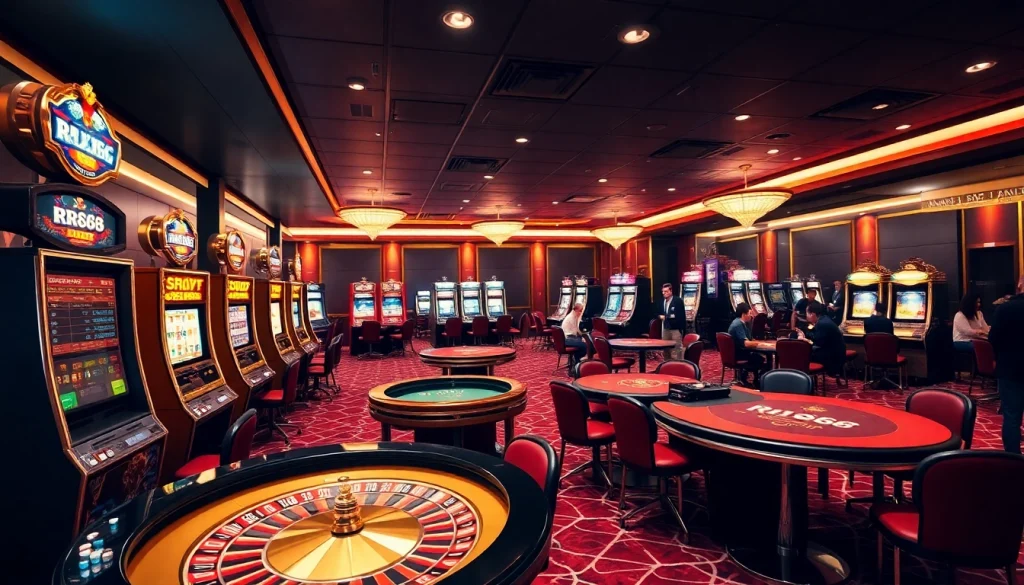 Experience the excitement of RR88's vibrant casino with slot machines and roulette.