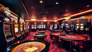Experience the excitement of RR88's vibrant casino with slot machines and roulette.