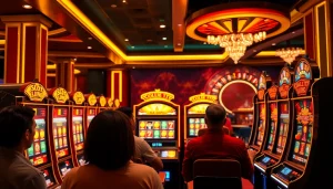 Adegan seru di kasino dengan pemain yang menargetkan jackpot pada mesin slot Depo 1K.