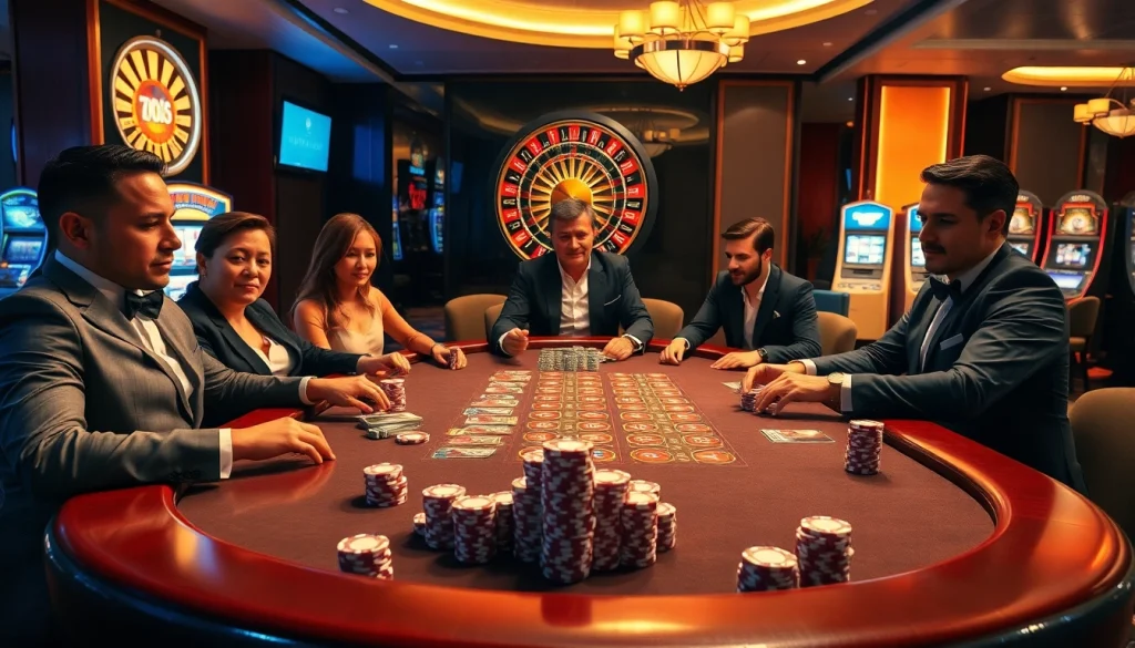 Players enjoying a thrilling poker game at the luxurious casino associated with tập đoàn kjc.