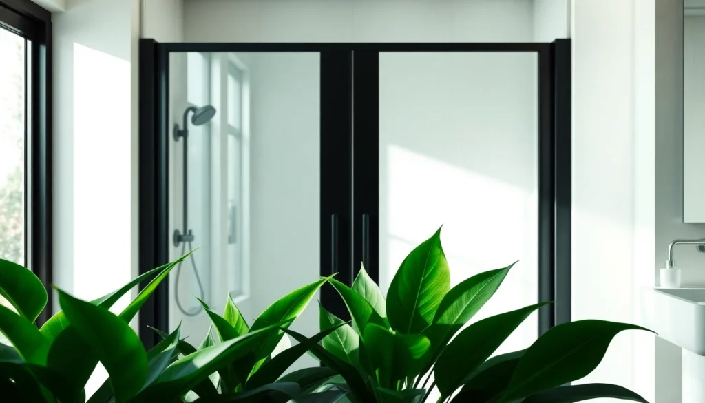 Stylish shower door black frame enhances modern bathroom aesthetics and luxury.