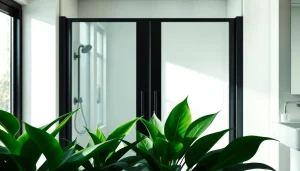 Stylish shower door black frame enhances modern bathroom aesthetics and luxury.