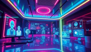 Showcase of the best nsfw ai technologies in a vibrant futuristic workspace.