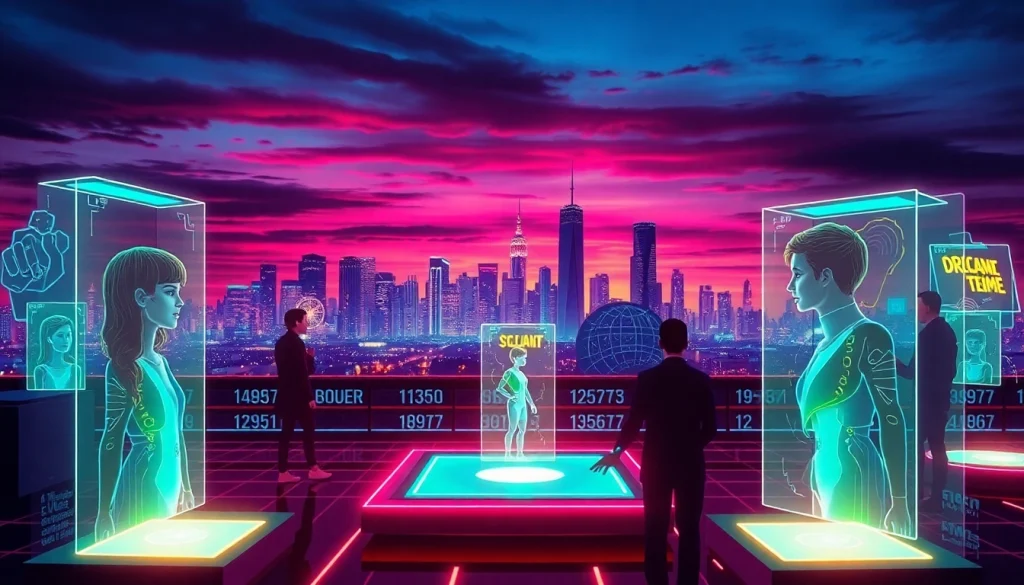 Engaging with NSFW character AI in a vibrant futuristic digital environment