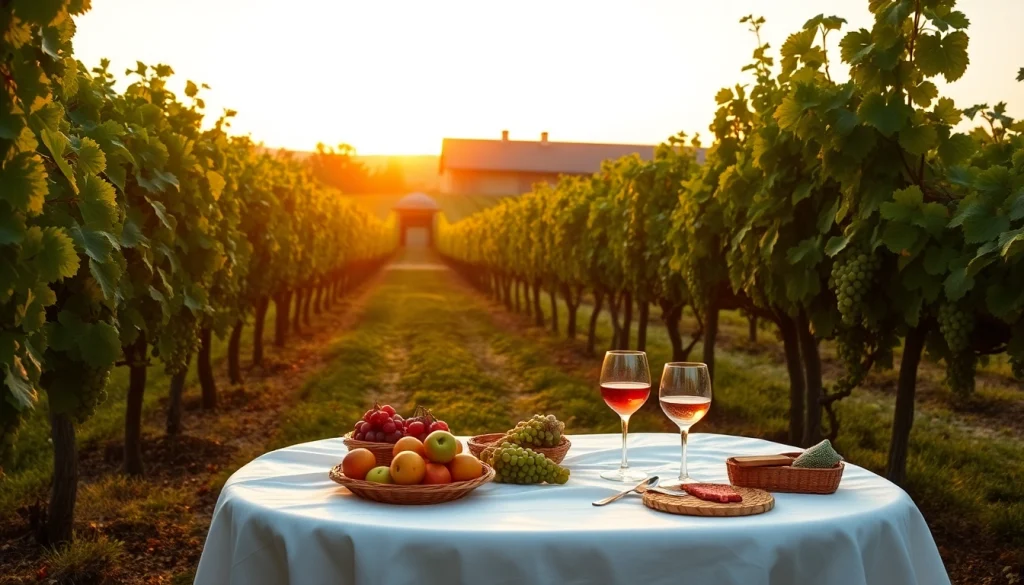 Experience the serene vineyards of Carksburg CA with sunset views over rustic wineries.