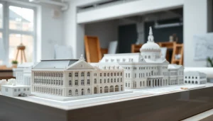 Architekturmodellbau Wiesbaden zeigt detaillierte Modelle in einem kreativen Studio.