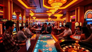 Experience Gopay88 excitement with vibrant casino gaming tables and engaged players.