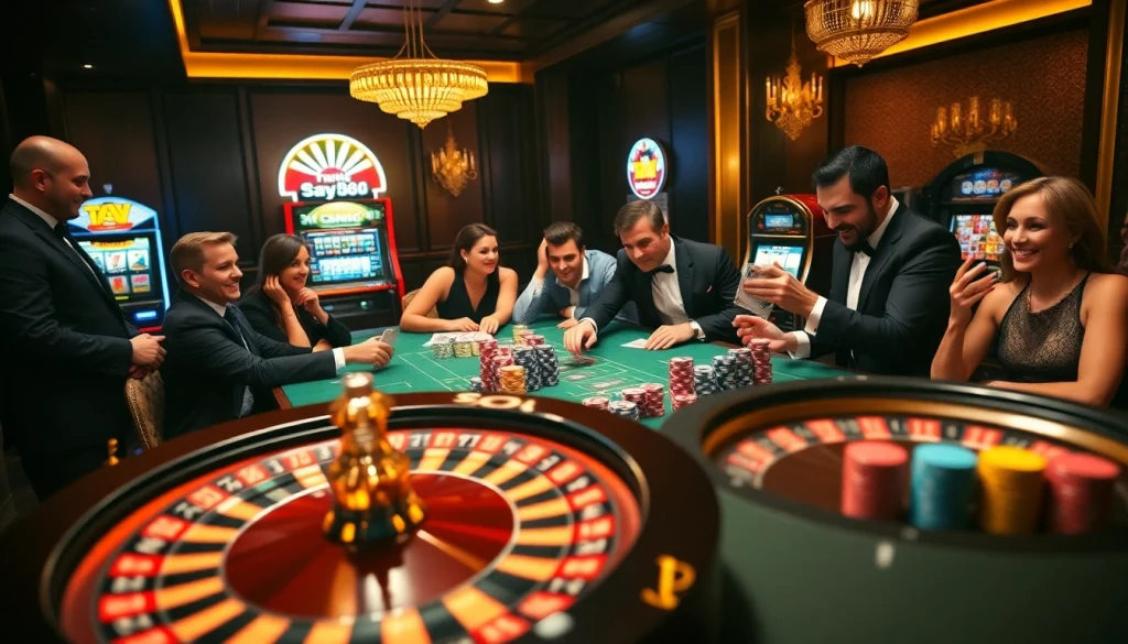 Experience thrilling gameplay at say88 casino, with vibrant poker chips and an elegant roulette wheel.