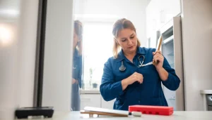 Technician performing appliance repair ottawa in a modern kitchen setting, showcasing professionalism and expertise.