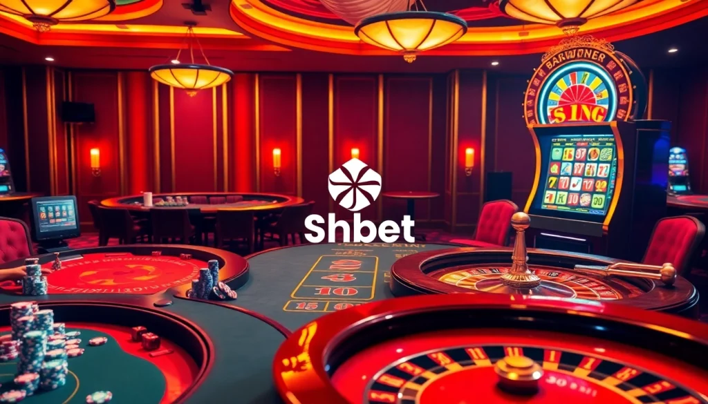 Shbet players enjoying a thrilling game with vibrant casino elements.