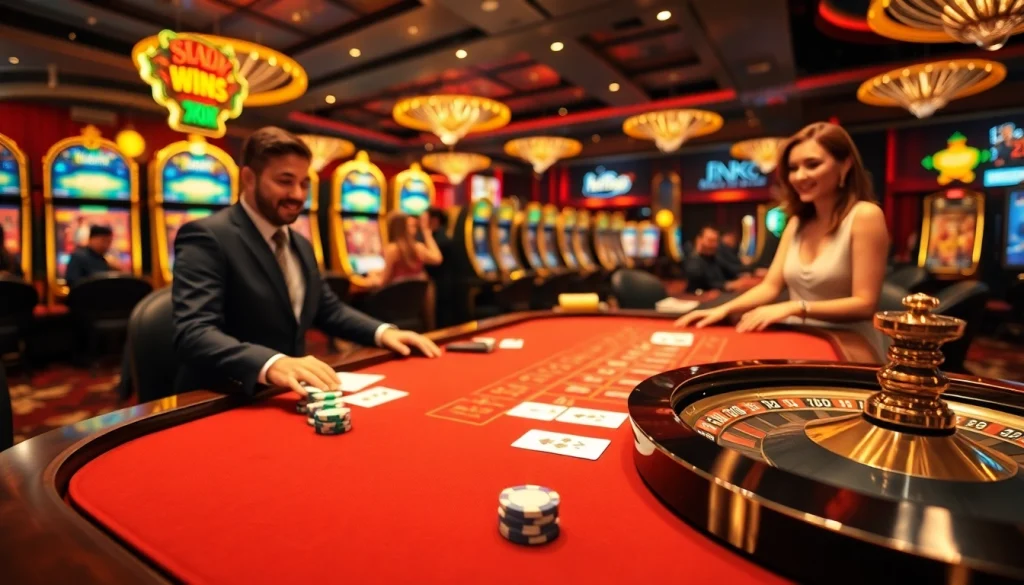 Engaging players at NK88 blackjack table with vibrant casino elements and dynamic gameplay.