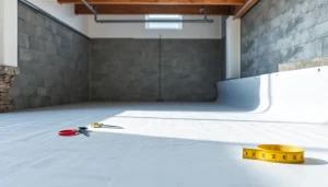 Vapor Barrier Installation in a basement highlighting smooth, durable material and tools used.