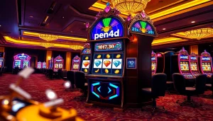 Engaging players winning high jackpots on the pen4d slot machine in a vibrant casino.