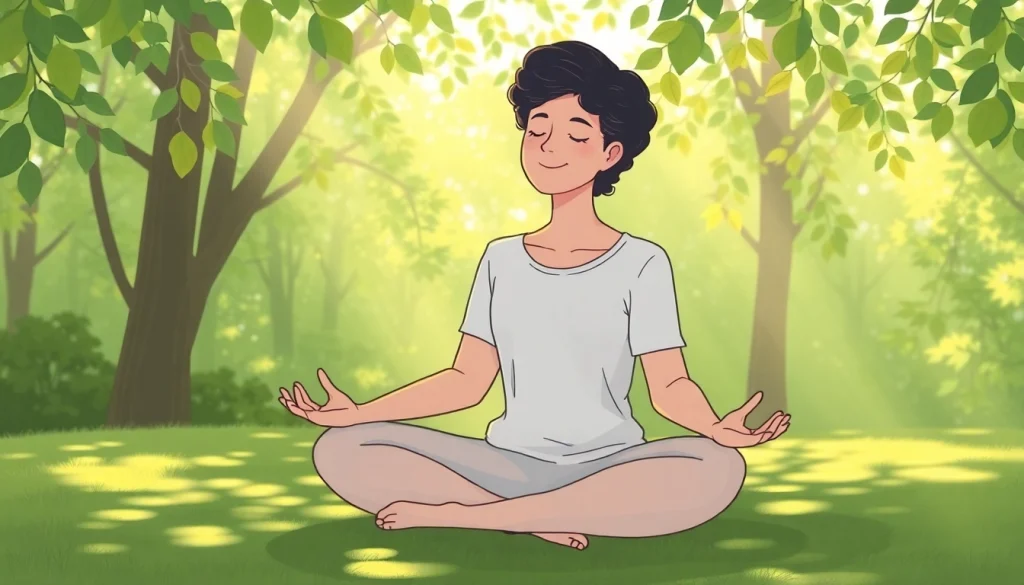 An individual finding peace in nature while reflecting on anxiety symptoms and relaxation strategies.