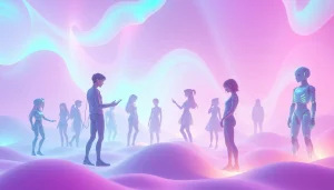 Engaging scene of NSFW character AI, showcasing diverse characters and playful interactions in a vibrant digital landscape.