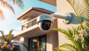 Cámaras Dahua instaladas en una casa elegante en Guanacaste, mostrando tecnología de seguridad avanzada.